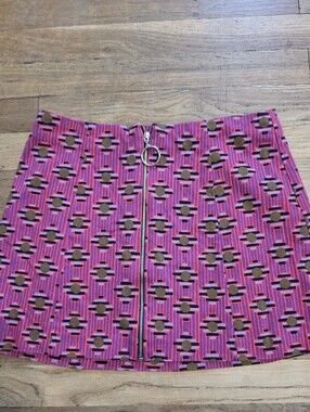 Zara Pink Geo-Pattern Mini Skirt with Front Zip